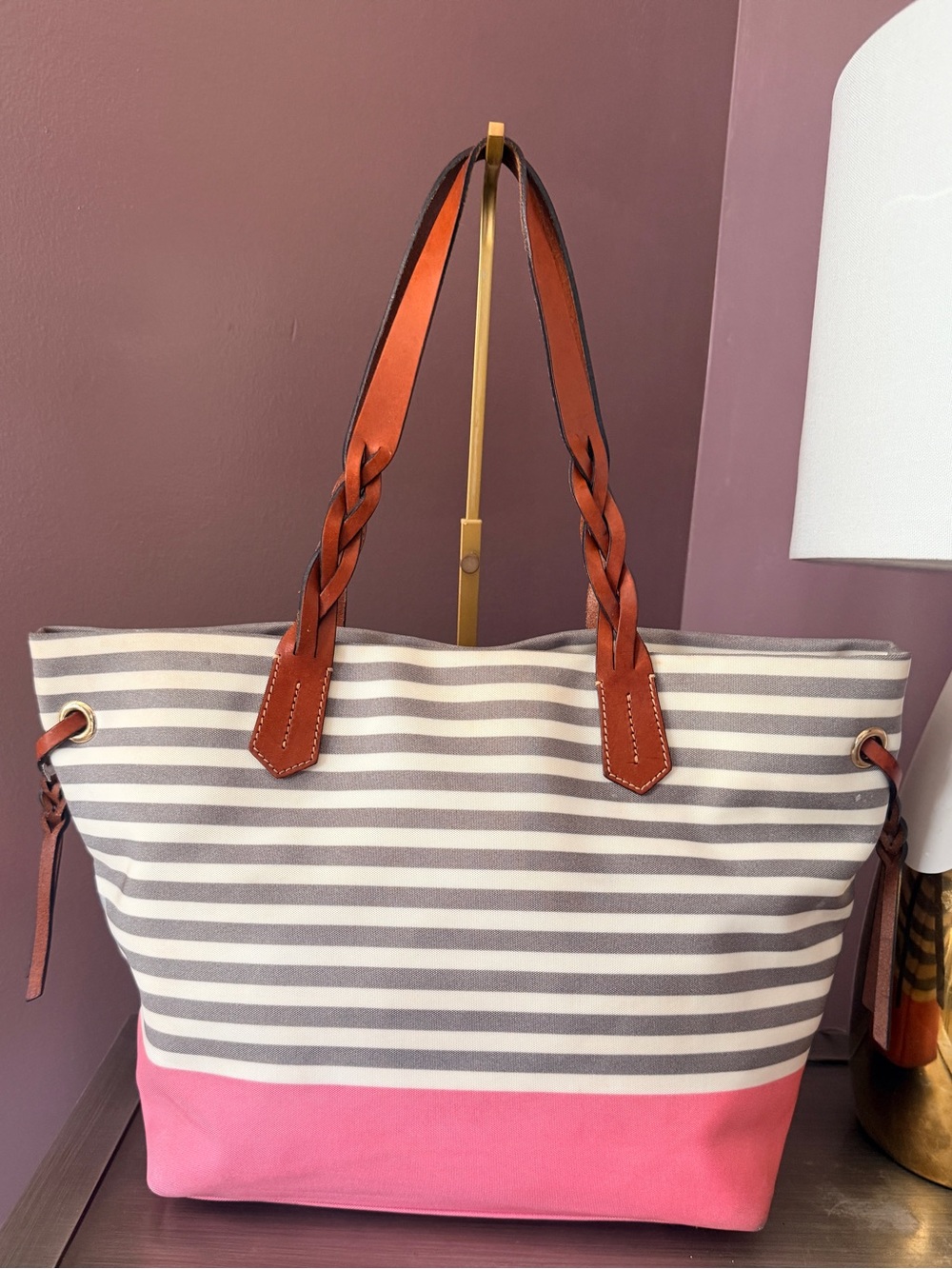 Dooney & Bourke Sullivan Beach Tote — Grey Stripe + Pink Bottom circa 2011 - Picture 5 of 10